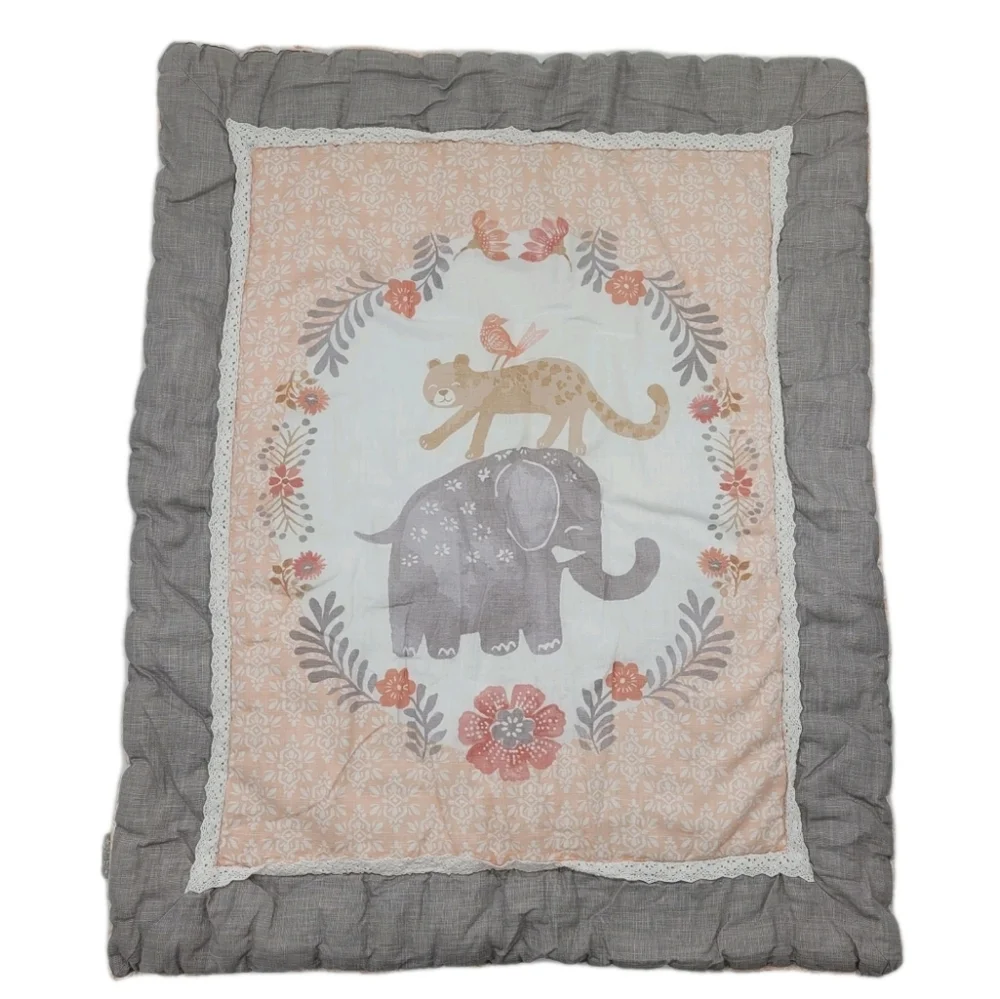 Levtex Baby Jungalo Blush Infant Quilt Comforter Grey Coral Children Nursery